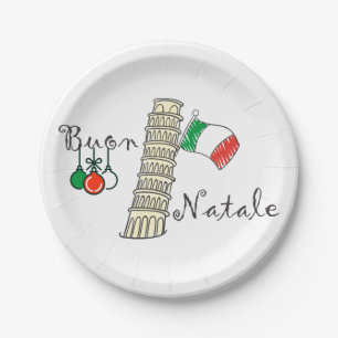Buon Natale Tower of Pisa Paper Plate