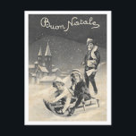 Buon Natale Vintage 1930s Italian Christmas Scene Postcard<br><div class="desc">Vintage Italian Christmas card reproduction with Buon Natale and a snow scene of children on a sled with a church in the background. Black and White style illustration.</div>