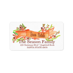 Buon Natale, watercolor Christmas banner Label
