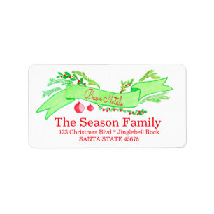 Buon Natale, watercolor Christmas banner Label
