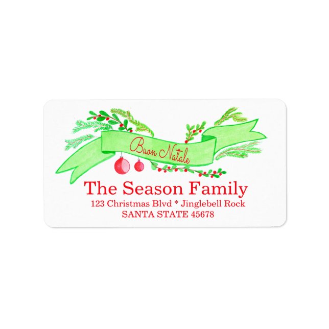 Buon Natale, watercolor Christmas banner Label (Front)