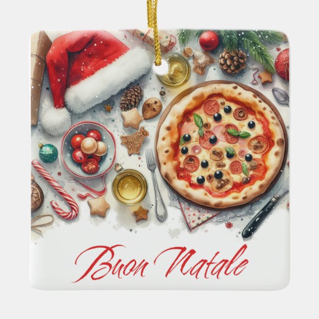 Buon Natale Watercolor Italian Christmas Party  Ceramic Ornament (Front)