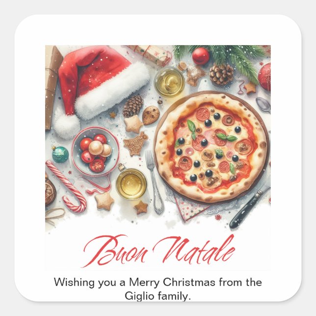 Buon Natale Watercolor Italian Christmas Party  Square Sticker (Front)