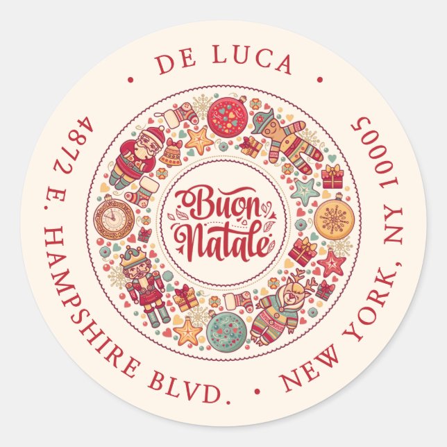 Buon Natale Wreath USA Red Return Address Label (Front)