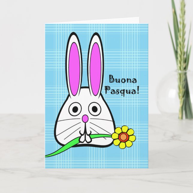 Buona Pasqua, Easter in Italian, Cute Bunny Holiday Card (Front)