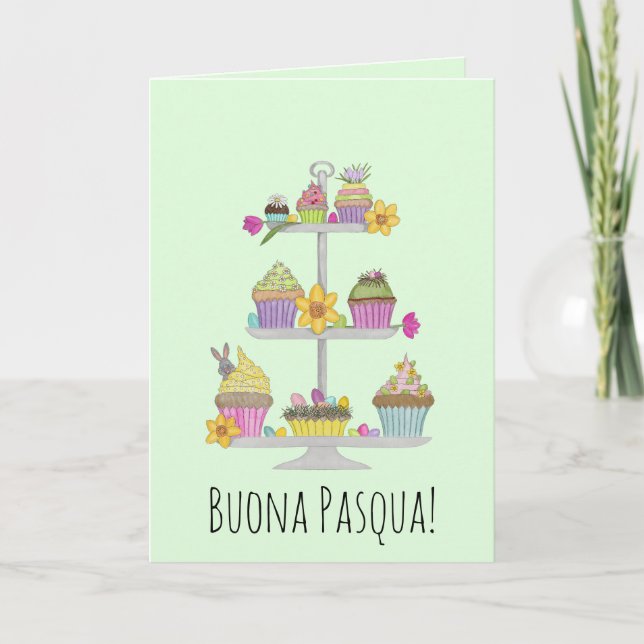 Buona Pasqua Italian Easter Cupcakes Holiday Card (Front)