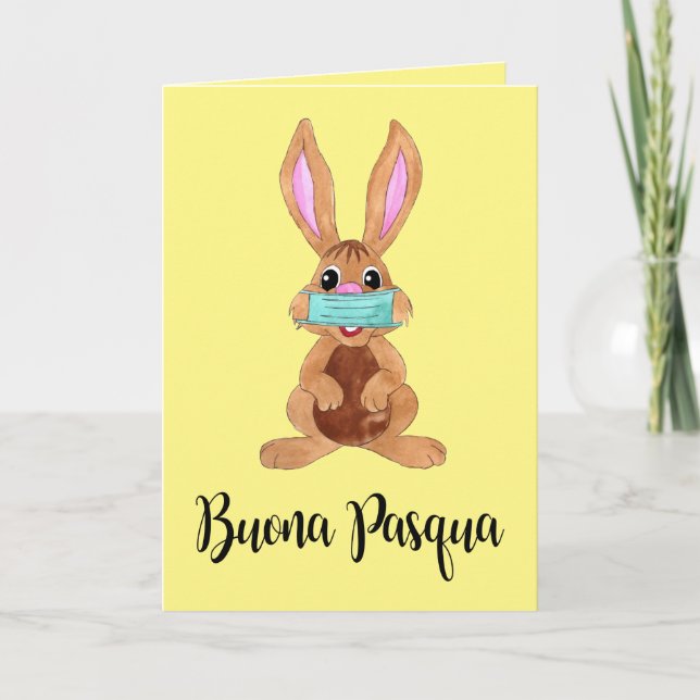 Buona Pasqua Italian  Easter Face masked Bunny Holiday Card (Front)