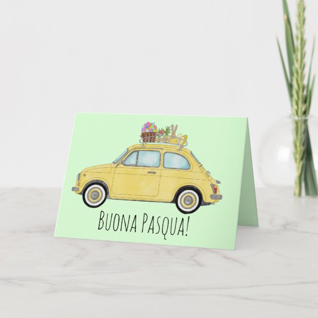 Buona Pasqua Italian Easter Retro Fiat 500 Holiday Card (Front)