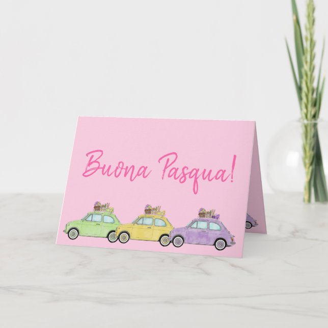 Buona Pasqua Italian Easter Retro Fiat 500  Holiday Card (Front)