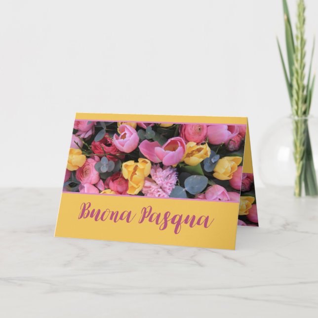Buona Pasqua Italian Happy Easter Tulips Holiday Card (Front)
