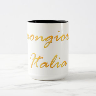 Buongiorno Italia. Golden gradient text. Two-Tone Coffee Mug