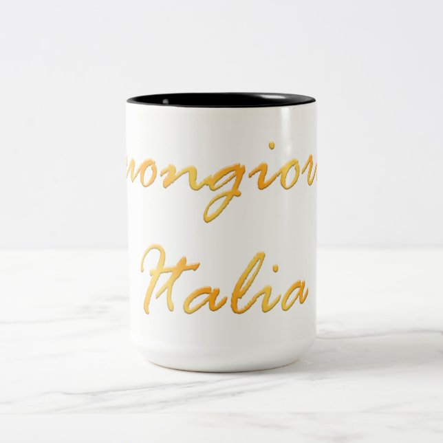 Buongiorno Italia. Golden gradient text. Two-Tone Coffee Mug (Center)