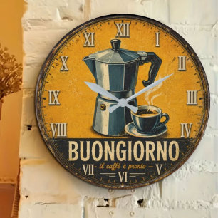 Buongiorno Italian Espresso Moka Pot Kitchen Café  Large Clock