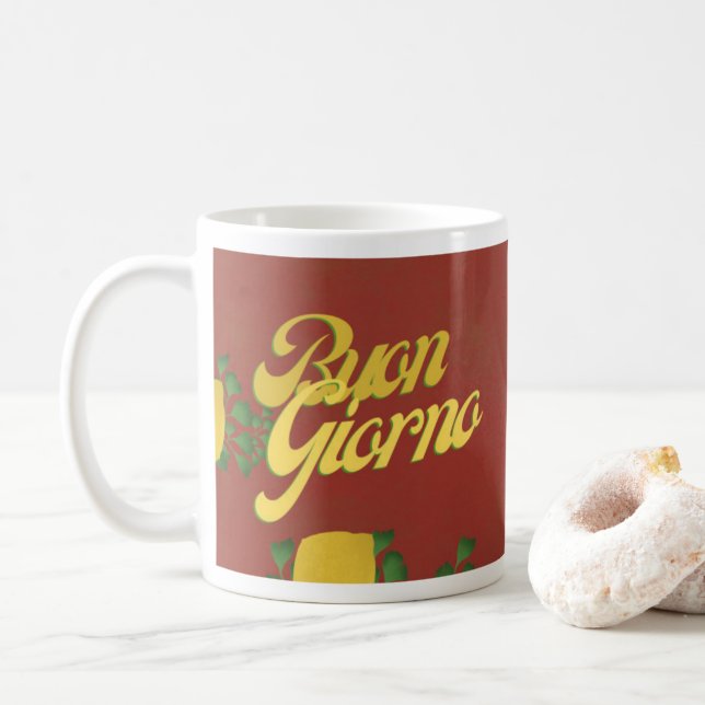 BuonGiorno Italian Hello Retro Typography  Coffee Mug (With Donut)