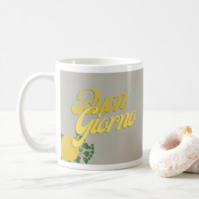 BuonGiorno Italian Hello Retro Typography  Coffee Mug (With Donut)