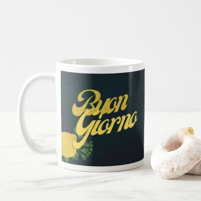 BuonGiorno Italian Hello Retro Typography  Coffee Mug (With Donut)