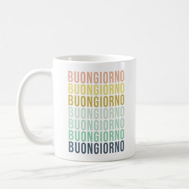 Buongiorno Italian Hello Typography Cute Colourful Coffee Mug (Left)