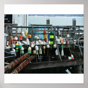 buoys hanging on the pier plymouth ma. poster