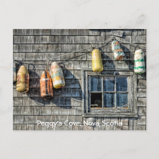 Buoys on a Wall, Peggy’s Cove, Nova Scotia. Postcard (Front)