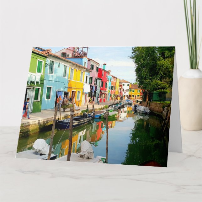 Burano island near Venice, Rainbow Houses in Italy Card (Front)