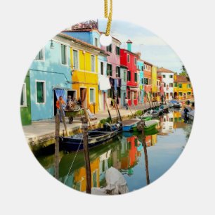 Burano island near Venice, Rainbow Houses in Italy Ceramic Tree Decoration