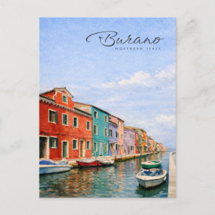 Burano Italy Colourful Houses Watercolor Joyful Me Holiday Postcard