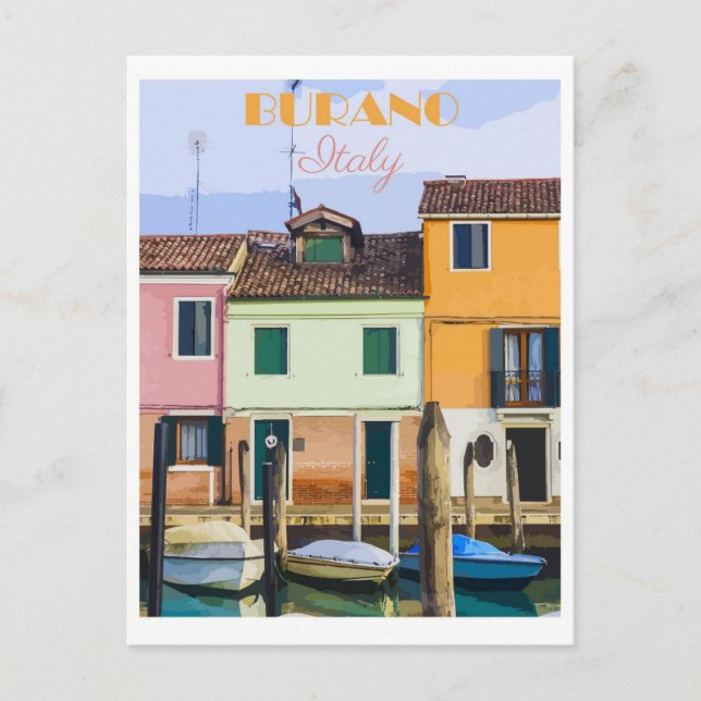 Burano Italy Colourful Vintage Travel Postcard (Front)