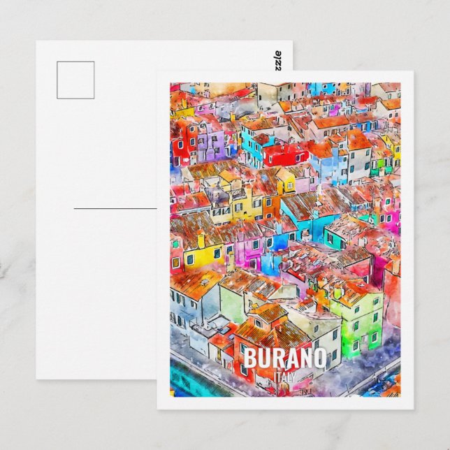 Burano Italy Famous Travel Place Watercolor Postcard (Front/Back)