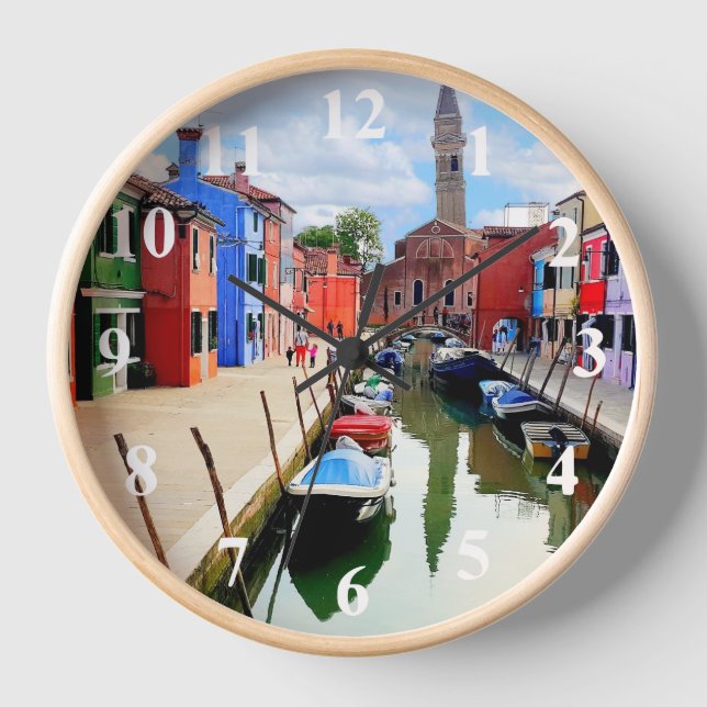 Burano, Italy Italian Colourful Houses & Boat Cana Clock (Front)