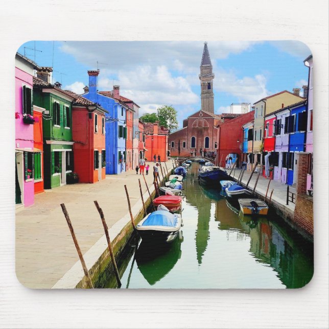 Burano, Italy Italian Colourful Houses & Boat Cana Mouse Mat (Front)