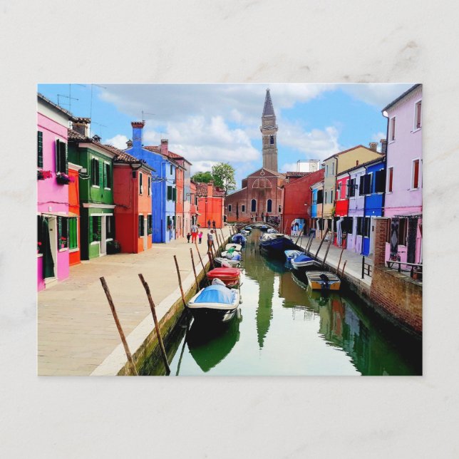 Burano, Italy Italian Colourful Houses & Boat Cana Postcard (Front)