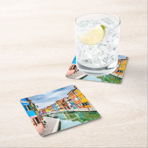 Burano, Italy Square Paper Coaster