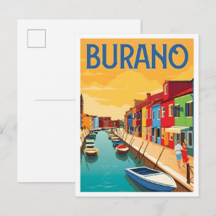 Burano Italy Vintage Art Travel Postcard