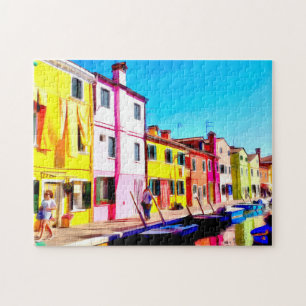 Burano, Venice watercolor painting Jigsaw Puzzle