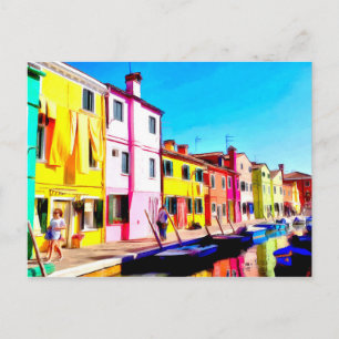 Burano, Venice watercolor painting Postcard