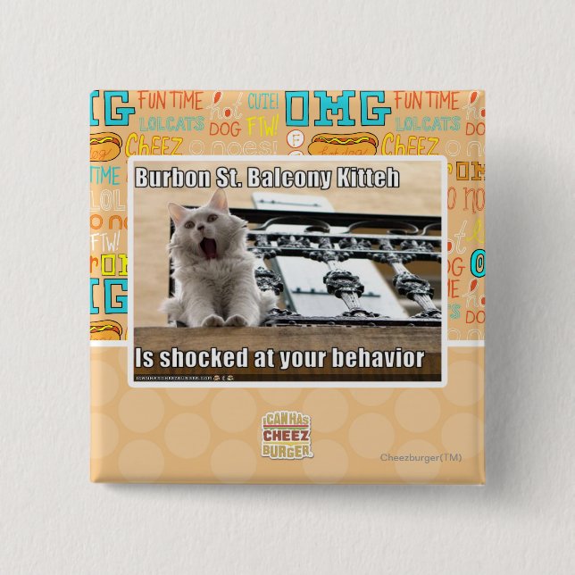 Burbon St. Balcony Kitteh 15 Cm Square Badge (Front)