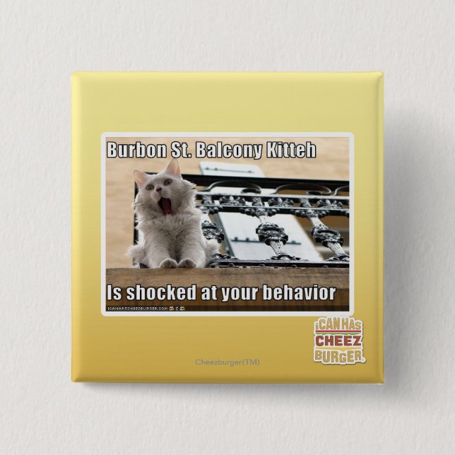 Burbon St. Balcony Kitteh 15 Cm Square Badge (Front)
