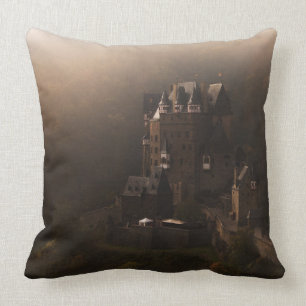 Burg Eltz castle in the morning fog Cushion