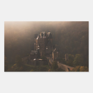 Burg Eltz castle in the morning fog Rectangular Sticker