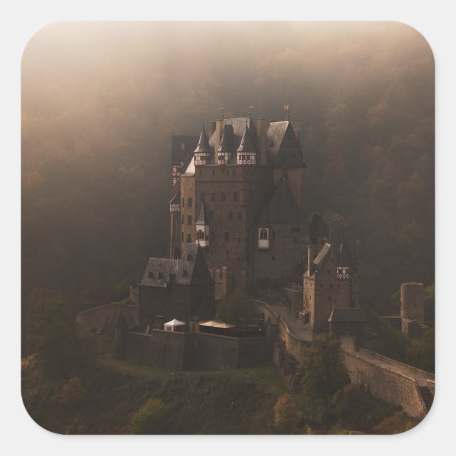 Burg Eltz castle in the morning fog Square Sticker (Front)