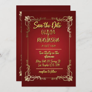  Burgandy and Golden 3D Text Effect Save the Date  Invitation