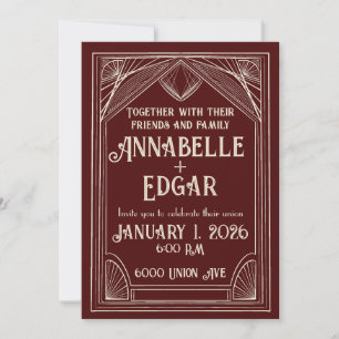 Burgandy and Ivory Art Deco Wedding Invitation