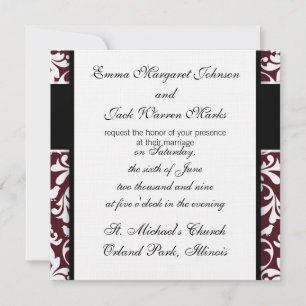 burgandy and white bird damask ornate design invitation