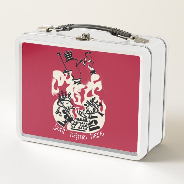 Burgandy Chess Club King vs King Personalised  Metal Lunch Box (Front)