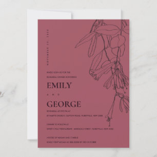 BURGANDY DRAWING FLORA REHEARSAL DINNER INVITE