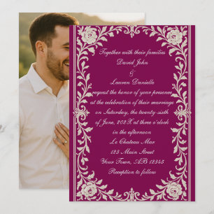 Burgandy Floral Filigree Photo Wedding Invitation