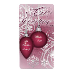 Burgandy Frosted Flourishes Holiday Wine Label