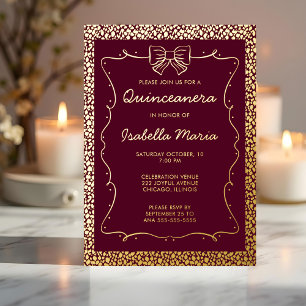 Burgandy Gold Foil Quinceañera Invitation Trendy
