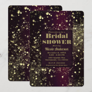Burgandy Gold Sparkling Lights Glam Bridal Shower Invitation