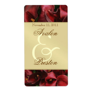 Burgandy Red Cali Lilies Gold Wine Wedding Label
